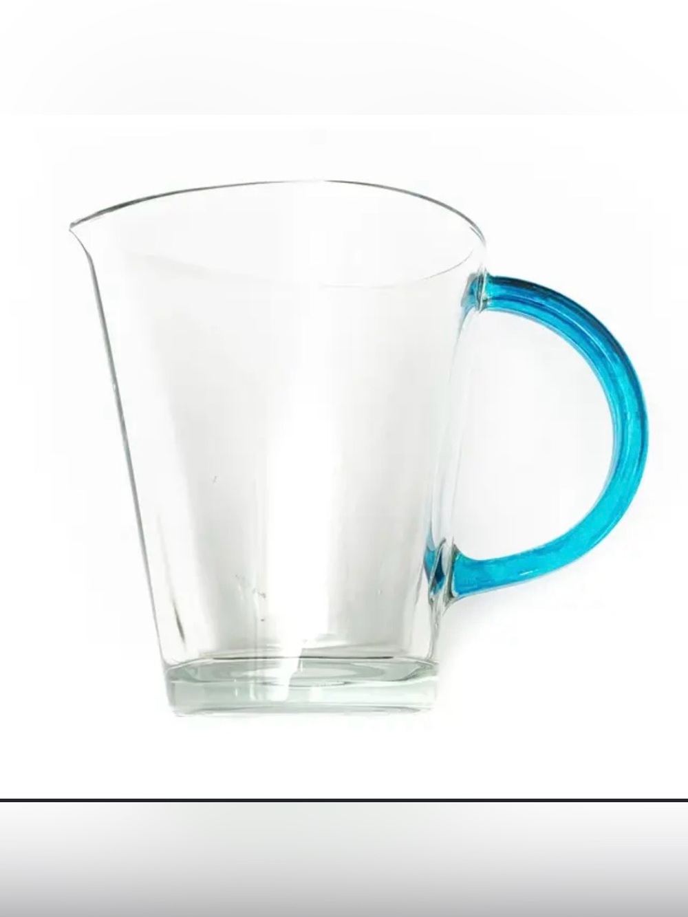 Vintage Mid Century Modern Pasabahce Blue Handle Glass Pitcher